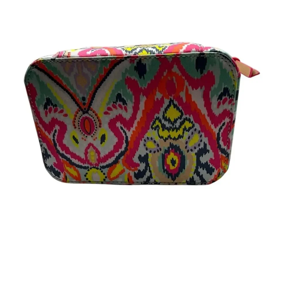 S & D Travel Jewelry Case with Multicolored Print and Zipper Closure